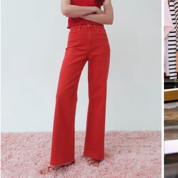 Daze Far Out High Waisted Wide Leg Cherry Red Jeans size 27 - Picture 5 of 5